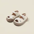 Adorable white baby girl princess sandals featuring 3D flower decorations and pearls - Size 20 (Inner Length 14.0cm) / Beige