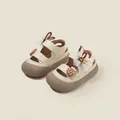 Cream baby girl sandals with bow and mushroom decor for summer walking, toddler shoes - Size 16 (Inner Length 12.0cm) / Cartoon Rabbit Ear Style / Beige