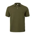 Men's olive green summer short sleeve polo shirt with textured jacquard herringbone - S / Tops / Army Green
