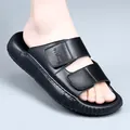 Sandales pour hommes en cuir de vachette noir avec double sangles réglables confort - 38 / Modèle 331 / Noir