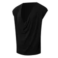 Men's black sleeveless sport tank top featuring a deep V-neck with draped cowl neck style - S / Tops / Black
