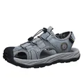 Vista lateral detallada de sandalias grises de exterior con sistema de cordones rápidos - Gris