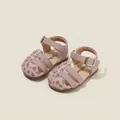 Pink floral print baby girls closed-toe sandals with anti-kick soft sole walking shoes - Size 27 (Inner Length 16.5cm) / Pink