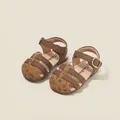Toddler girls brown closed-toe sandals with floral pattern and buckle strap - Size 16 (Inner Length 12.5cm) / 9586 Brown