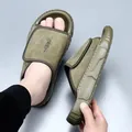 Mules en cuir véritable pour hommes vert olive avec semelle épaisse en EVA antidérapante - 38 / Style Décontracté (787) / Vert