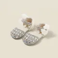 Scintillanti scarpe bianche da principessa per bambine con cristalli e fiocchi in organza - Taglia 22/Lunghezza Interna 13.5cm / Beige