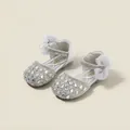 Scarpe da principessa argento per bambine con strass e fiocco in rete decorato - Taglia 22/Lunghezza Interna 13.5cm / Argento
