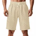 Detalle de pantalones cortos beige para hombre con estampado jacquard de cuadros - Caqui
