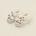 Eleganti sandali crema per bambine con fiocchi decorativi e suola morbida trapuntata - Beige
