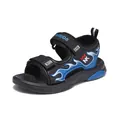 Sandalias de verano transpirables para niños con diseño de llamas azules y velcro - Azul Negro