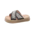 Chanclas de verano negras para niña con tiras cruzadas de perlas y pedrería fina - Talla 21 Longitud Interior 13.8cm / Negro