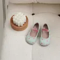 Ballerines à pois vert menthe pour filles avec une bride élégante en velours rose. - Taille 22 Semelle Intérieure Env. 14cm / Bleu