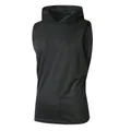 Detail view of men's athletic sleeveless hoodie made of breathable black mesh fabric - S / Tops / Black