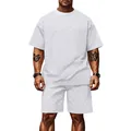 Heren zomer wit jacquard geruit shirt korte mouwen en losse korte broek casual set - S / Boven- En Onderstuk / Wit