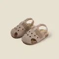 Khaki toddler closed-toe summer sandals featuring breathable hollow-out suede design - Size 22 (Inner Length 14.5cm) / Gray