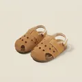 Toddler closed-toe brown suede sandals with hook and loop straps for infants shoes - Size 22 (Inner Length 14.5cm) / Yellow