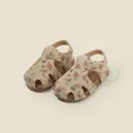 Vintage floral print suede closed-toe sandals for toddlers, beige summer walking shoes - Size 22 (Inner Length 14.5cm) / Retro Floral Style (52073) / Beige