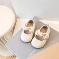 Elegantes zapatos de princesa para bebé niña con suela blanda y lazo grande beige - Talla 15 (11.5cm) / Blanco Roto