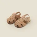 Floral print toddler closed-toe suede sandals with comfortable cork soles for summer daily wear - Size 22 (Inner Length 14.5cm) / Retro Floral Style (52073) / Yellow