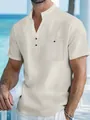 Élégante chemise homme décontractée en lin beige à manches courtes col officier - S / Hauts / Abricot