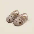 Cute cartoon cat toddler sandals with closed toe and soft sole in khaki suede. - Size 22 (Inner Length 14.5cm) / Gray