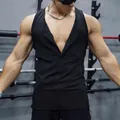 Men's black ribbed slim-fit fitness tank top for gym workout and bodybuilding wear - S / Tops / Black
