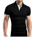 Men's black quick-dry polo shirt featuring white contrast trim on collar and sleeves - Black and White
