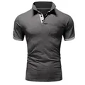 Professional front view of a men's slim fit polo shirt in charcoal grey with contrast collar - Dark Grey with Light Grey