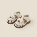 Elegant beige baby girl sandals with bow and scalloped details for summer walking comfort - Size 23 (Inner Length 15.5cm) / Bow Turban Style / Beige