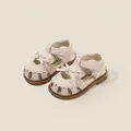 Elegant pink toddler girl closed-toe sandals with bow and embroidery detail - Size 16 (13.0cm) / Bow Turban Style / Pink