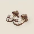 Elegant toddler girl summer sandals featuring a bow and closed toe design in beige and brown - Size 15 (12.5cm) / Bowknot Closed Toe Color Blocking Style / Beige