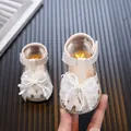 Baby girl princess sandals with pearl bow and soft sole for toddlers 0-2 years old - Beige