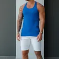 Débardeur de fitness bleu côtelé et ajusté pour homme pour le sport et l'été - Bleu