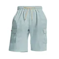 Detailed view of light blue corduroy cargo shorts featuring elastic drawstring waist - Light Blue