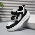 Baskets en cuir à semelle épaisse pour garçons en noir et blanc, style décontracté - 27 / Surface en Cuir Noir Blanc