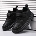 Baskets robustes en cuir noir à semelles épaisses pour garçons avec bandes velcro réglables - 27 / Noir Cuir