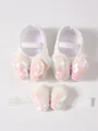 Lindos zapatos de encaje blanco para bebé con lazo de lentejuelas y diadema a juego - Blanco