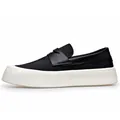 Men's breathable mesh slip-on loafers with a chunky white platform sole in black - 38 / Black