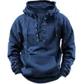 Vorderansicht eines dunkelblauen Herren-Hoodies mit Schnürdesign am Halsausschnitt - S / Oberteile / Dunkelblau