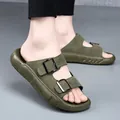 Sandales de plage en cuir suédé vert pour hommes avec deux boucles réglables de qualité - 38 / Vert Armée (335) / Vert