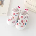 Toddler breathable white mesh walking shoes with colorful dessert prints and soft sole. - Inner Length 12.5cm / Pink
