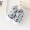 Breathable mesh baby walking shoes with soft non-slip rubber sole in light blue finish - Inner Length 12.5cm / Gray