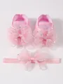 Rosa Baby-Prinzessinnenschuhe und passendes Stirnband-Set mit Sternenglitzerschleifen - Rosa