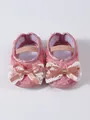Pink baby princess shoes with delicate lace and decorative satin bows - 25-6 Bow Dusky Pink / Size 11 Inner Length 10.5 cm, Weight 20 g