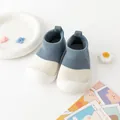 Comfortable soft sole non-slip baby walking shoes in blue and white color-block design - Size 20 (Inner Length 12.0cm) / Navy Blue