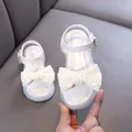 Elegant white girls' princess sandals with decorative lace bow and buckle strap - 21 / Off White