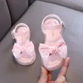 Sweet pink princess sandals for girls with elegant lace bow details and comfortable ankle strap - 21 / Pink