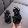 Elegant black princess sandals for girls with a decorative lace bow and star charm buckle - 21 / Black
