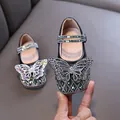 Elegant rhinestone butterfly princess shoes for young girls dance and stage performance - 21 / Black