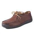 Mocasines de cuero marrón vintage para hombre con costuras a mano y suela antideslizante - Marrón Oscuro